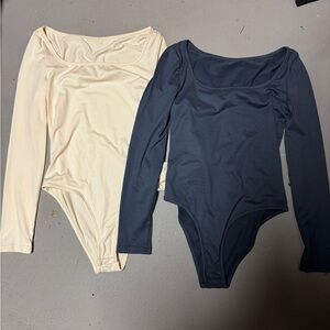 Long Sleeve Bodysuit Set in Cream and Navy